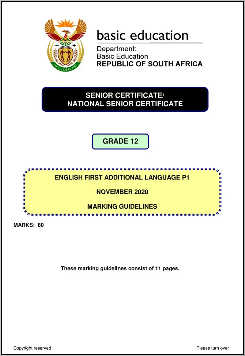 English Fal P1 Nov 2020 Memo Gr12