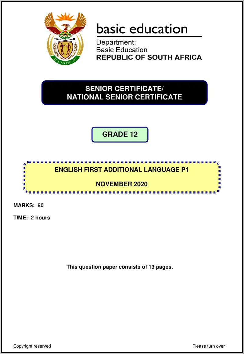 English Fal P1 Nov 2020 Gr12