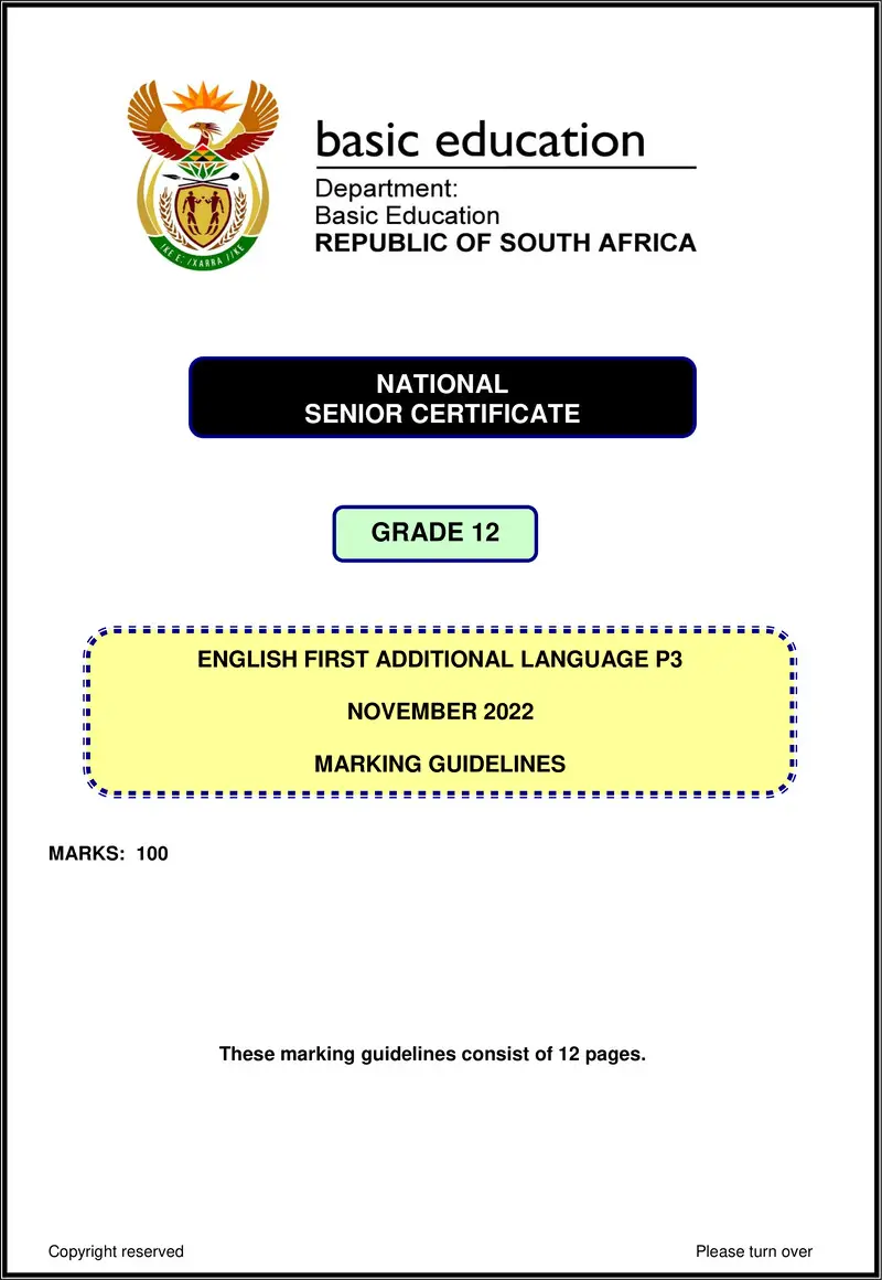 Grade 12 English past paper 2022 – english fal p3 nov 2022 mg gr12