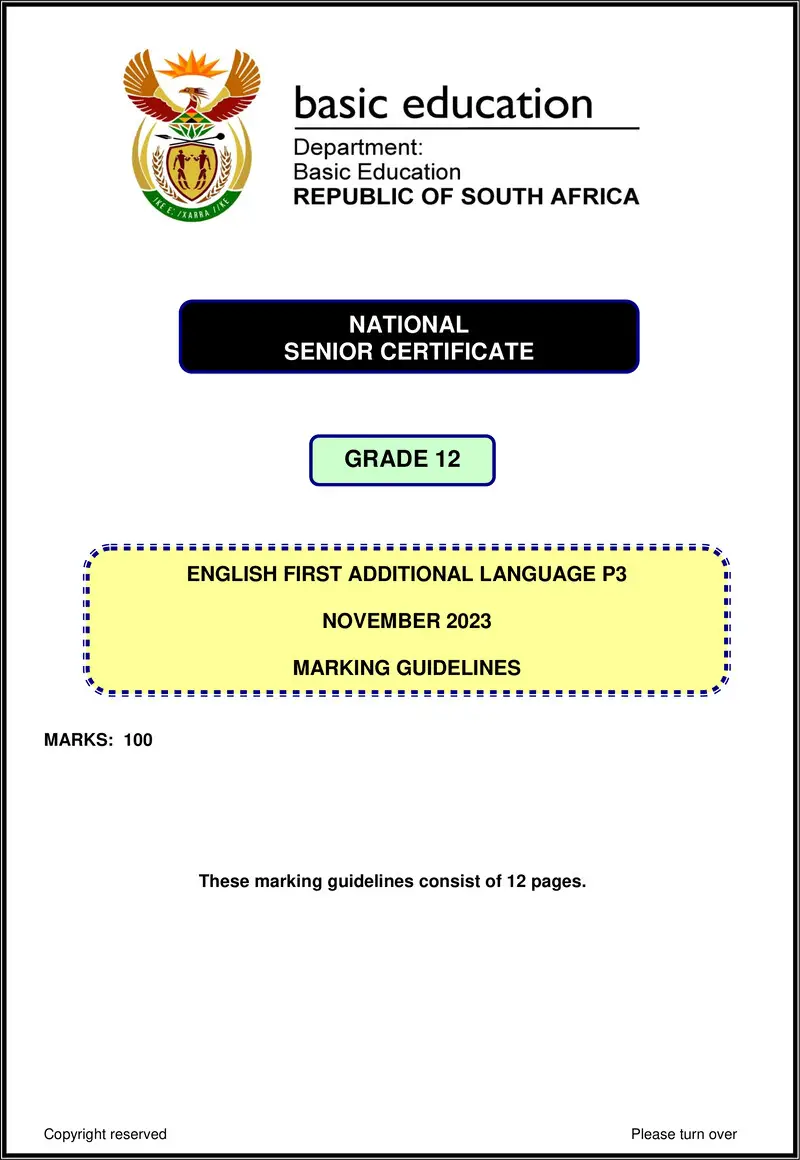 Grade 12 English past paper 2023 – english fal p3 nov 2023 mg gr12