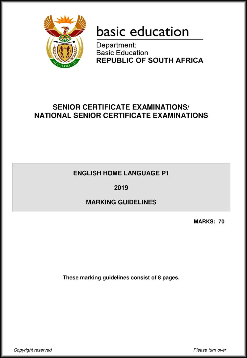 Grade 12 English past paper 2019 – english hl p1 may june 2019 memo gr12