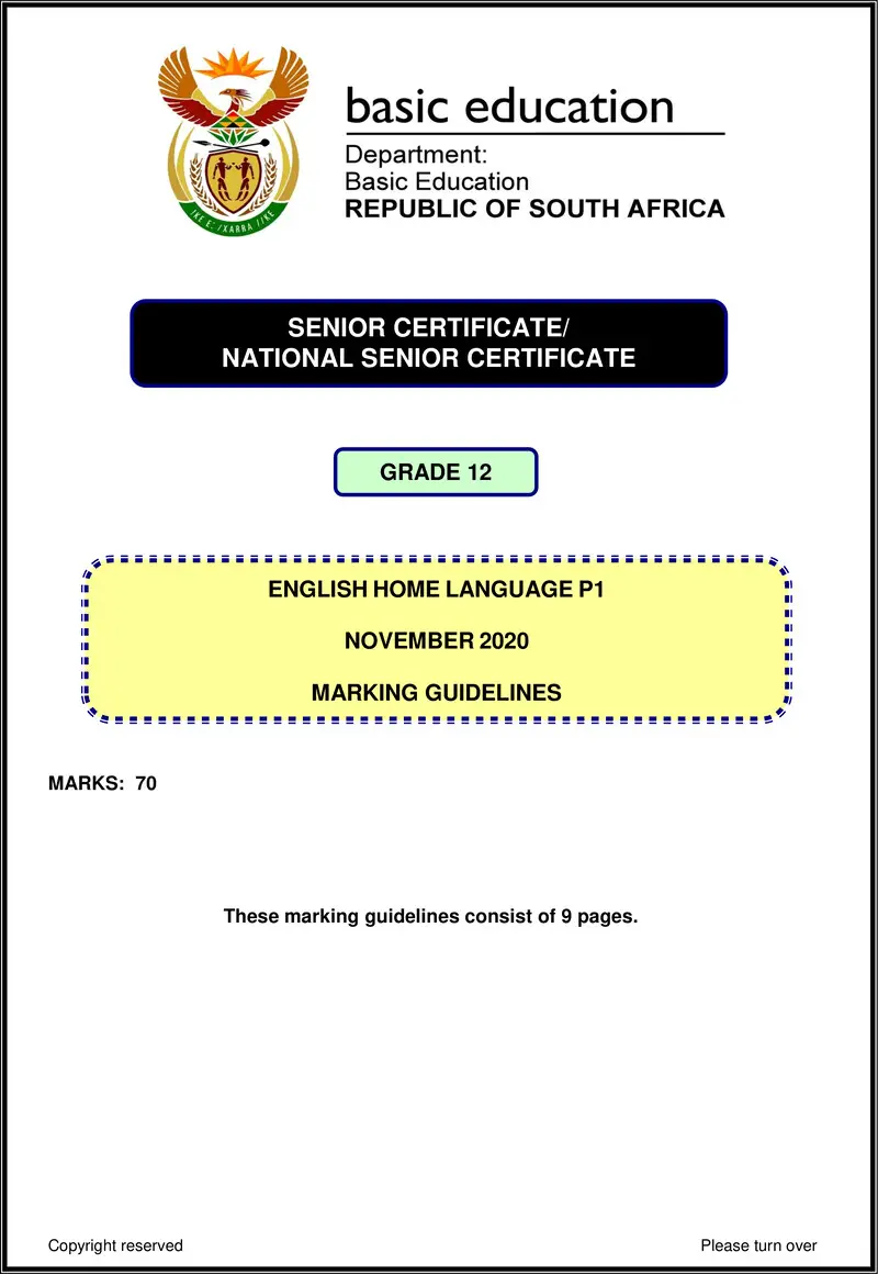 English Hl P1 Nov 2020 Memo Gr12