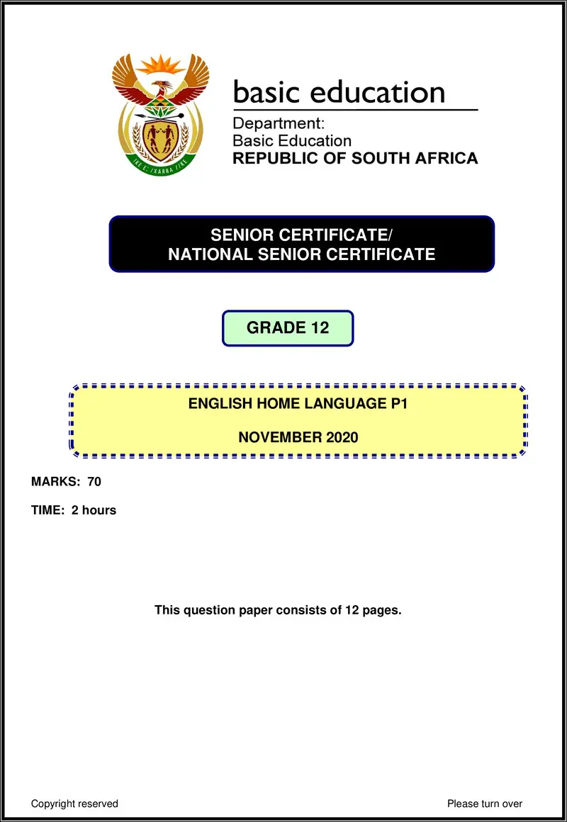 English Hl P1 Nov 2020 Gr12