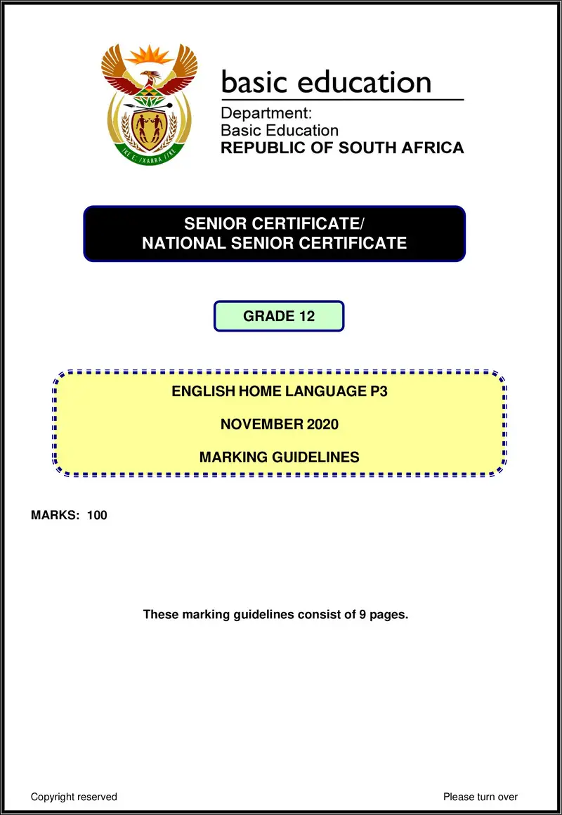 English Hl P3 Nov 2020 Memo Gr12