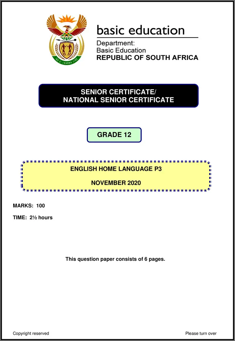English Hl P3 Nov 2020 Gr12