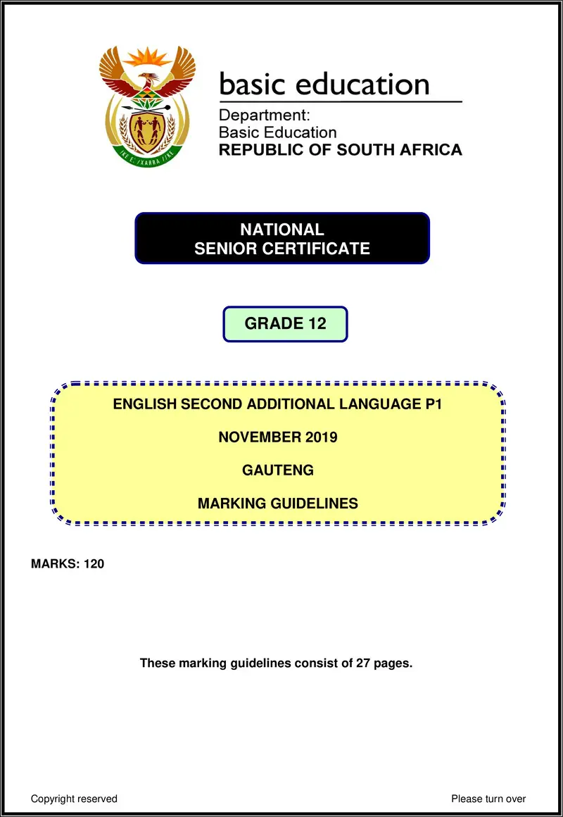 English Sal P1 Nov 2019 Memo Gauteng Gr12