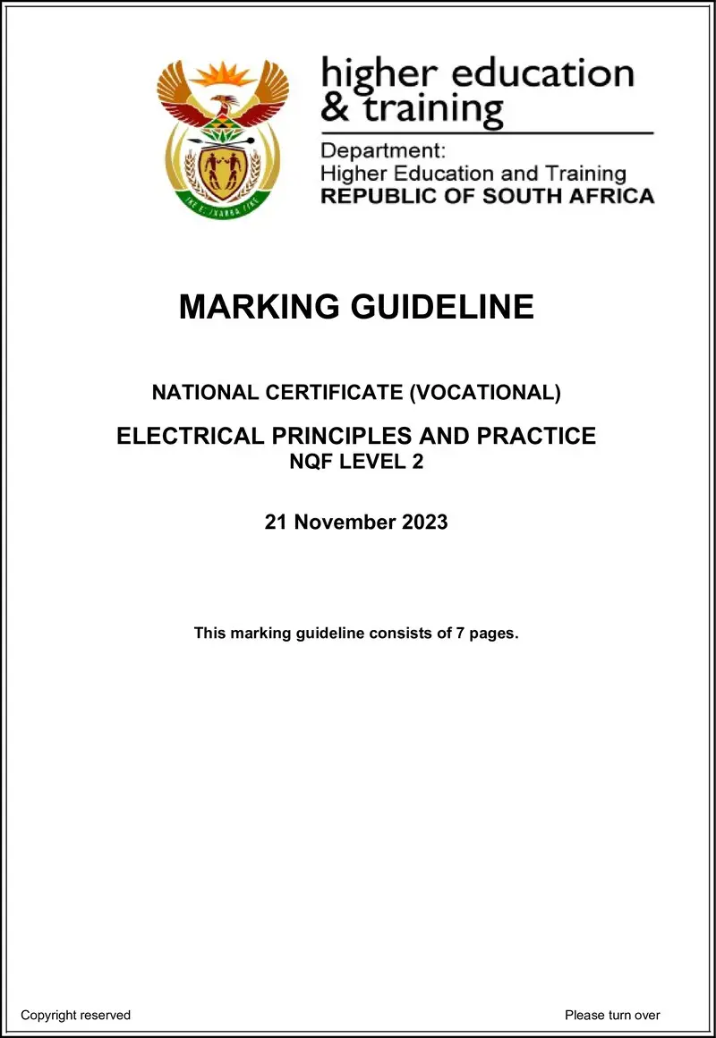Nc880 Electrical Principles And Practice L2 Nov Memo 2023