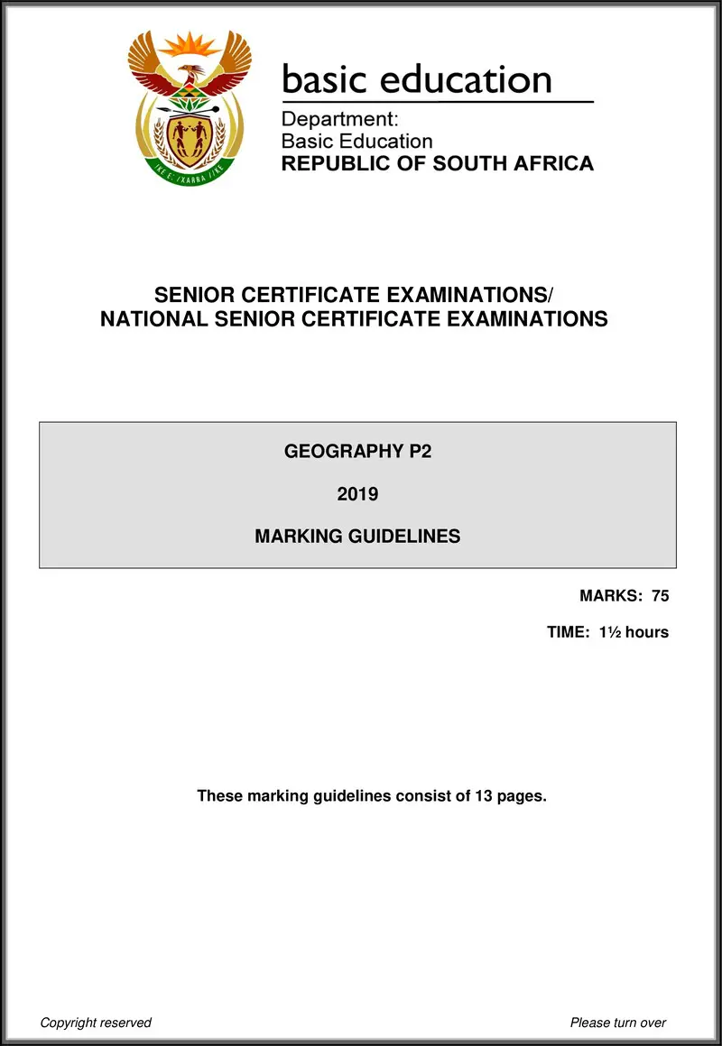 Geography P2 May June 2019 Memo Eng Gr12