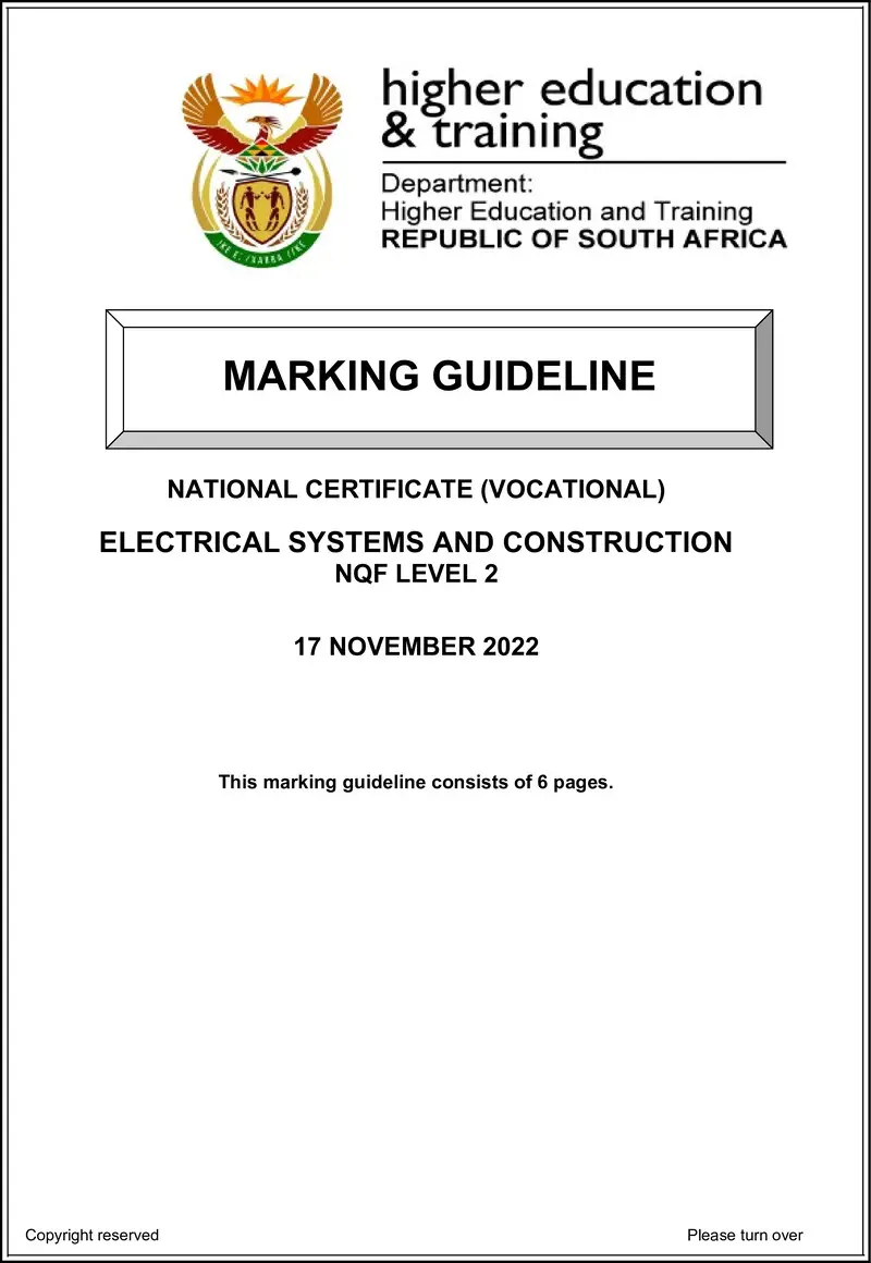 Nc910 Electrical Systems And Construction L2 Memo Nov 2022