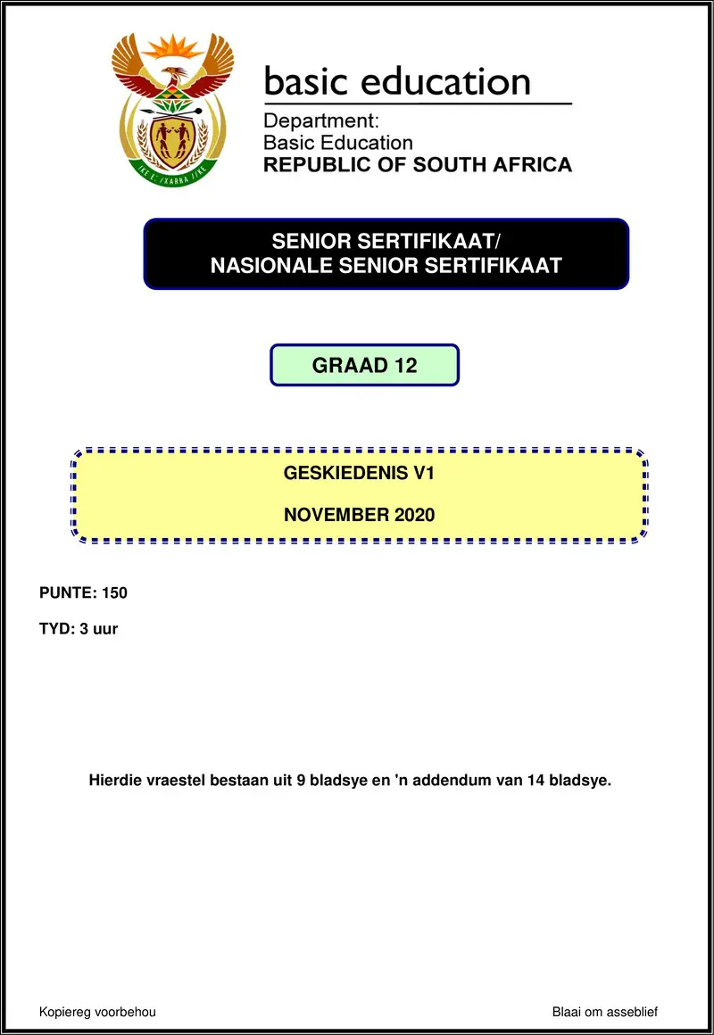 Grade 12 History past paper 2020 – history p1 nov 2020 afr gr12