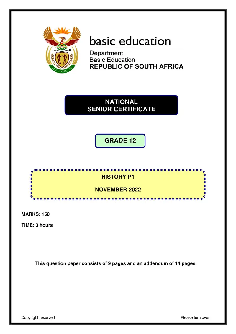Grade 12 History past paper 2022 – history p1 nov 2022 eng gr12