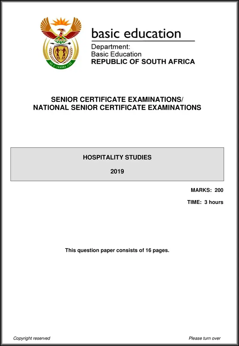Hospitality Studies May June 2019 Eng Gr12