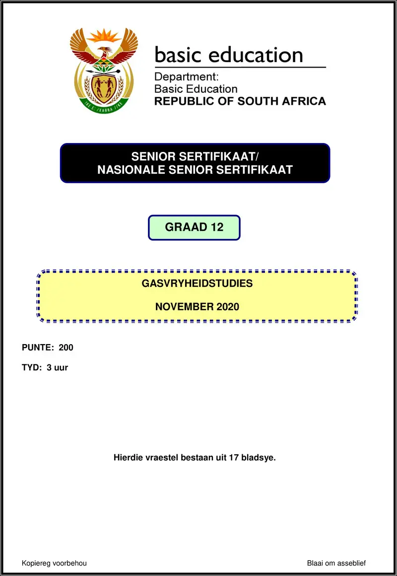 Hospitality Studies Nov 2020 Afr Gr12