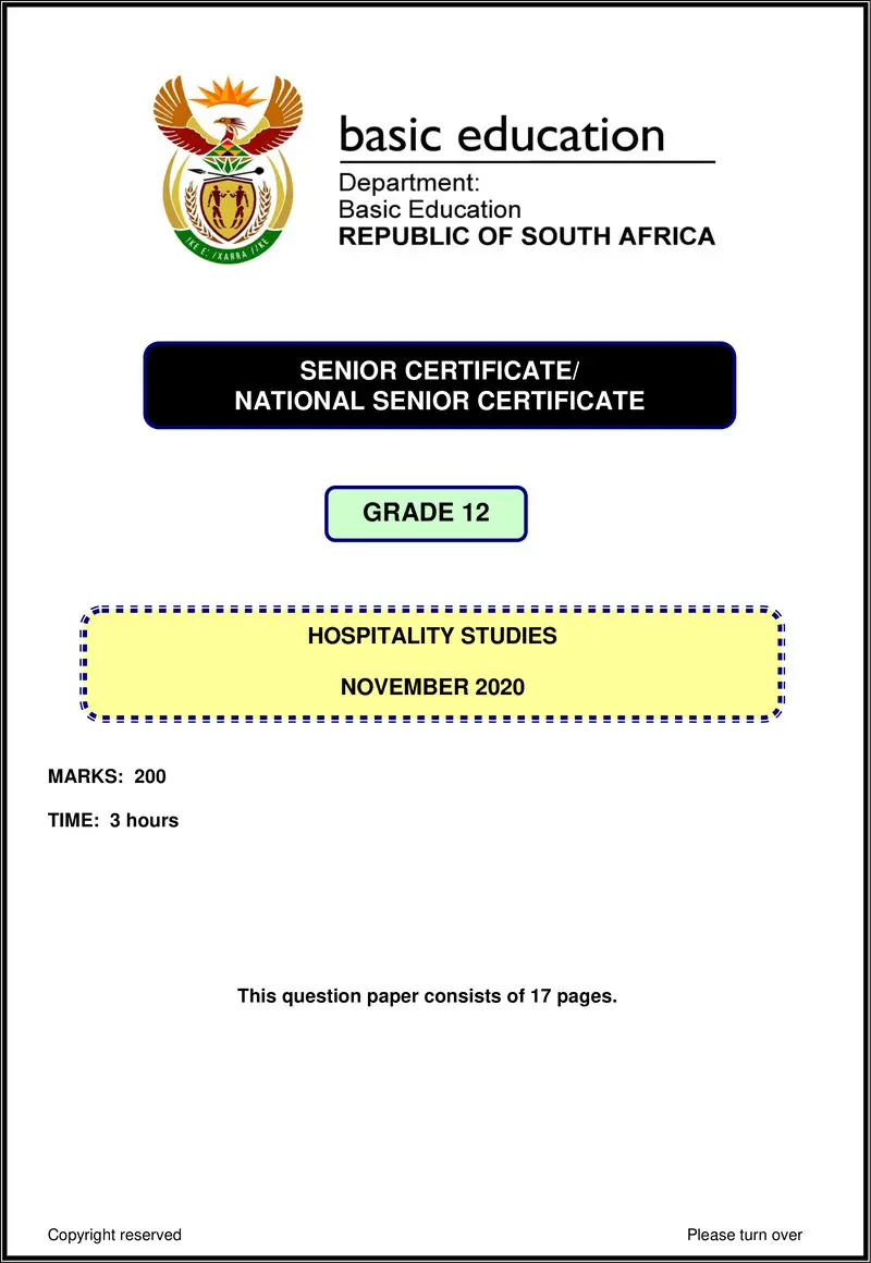 Hospitality Studies Nov 2020 Eng Gr12