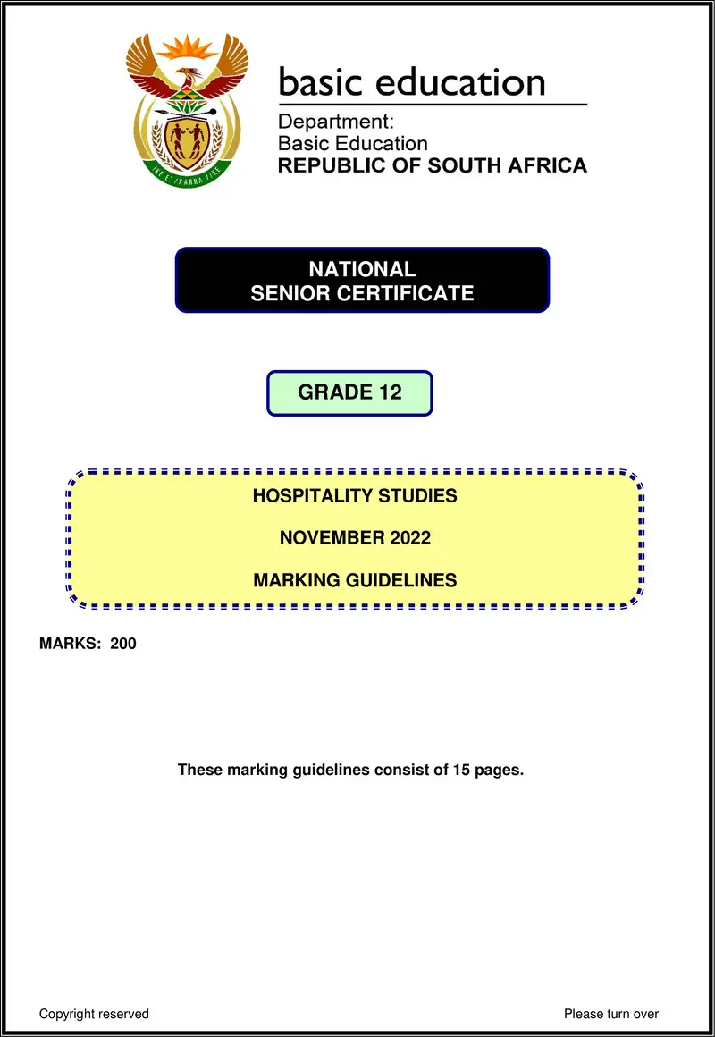 Hospitality Studies Nov 2022 Mg Eng Gr12