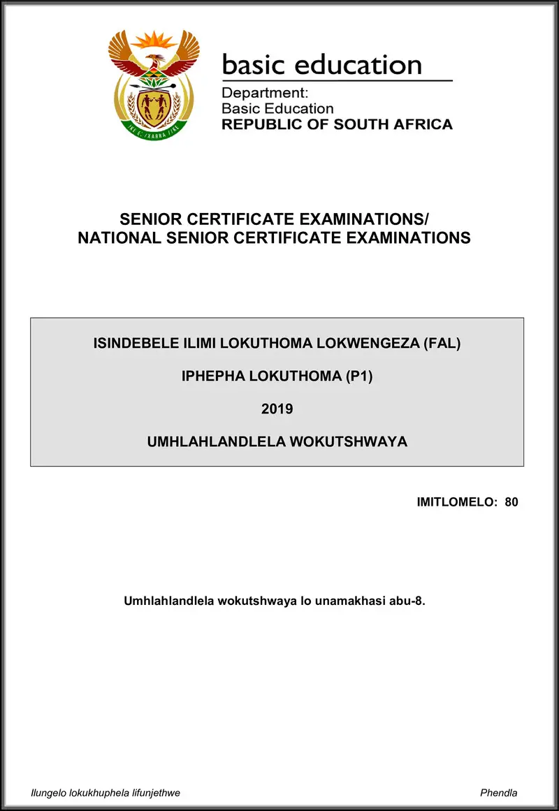 Isindebele Fal P1 May June 2019 Memo Gr12