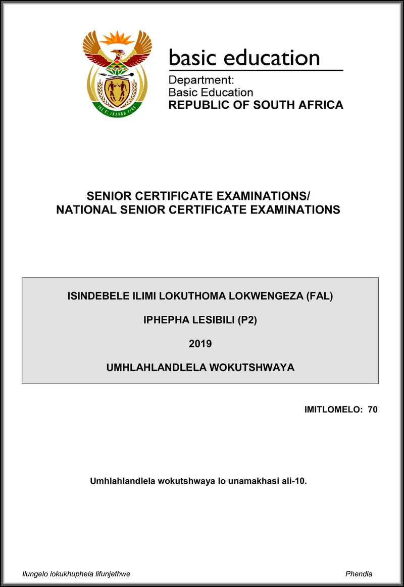 Isindebele Fal P2 May June 2019 Memo Gr12