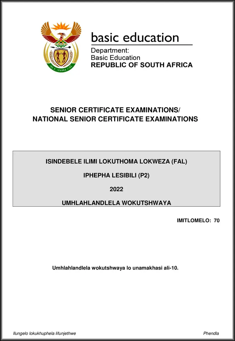 Isindebele Fal P2 May June 2022 Mg Gr12