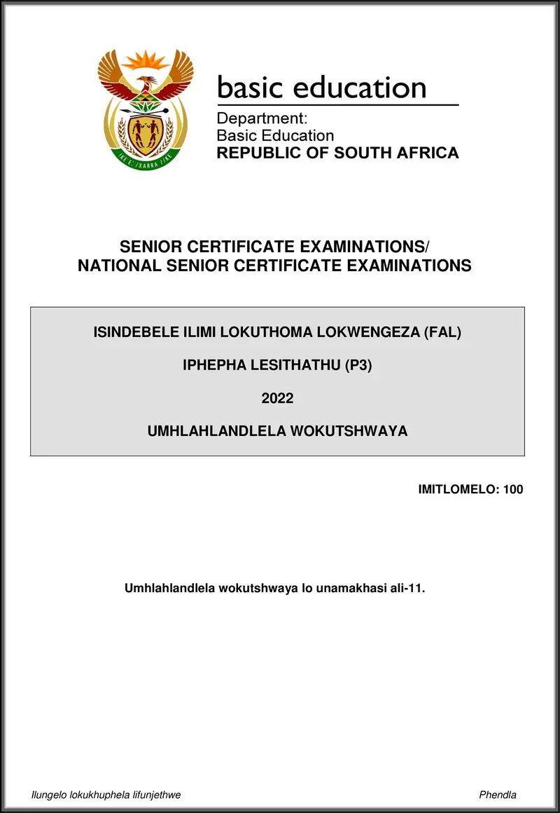 Isindebele Fal P3 May June 2022 Mg Gr12