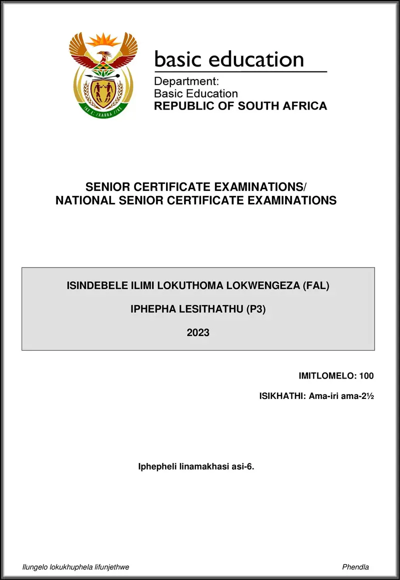 Isindebele Fal P3 May June 2023 Gr12