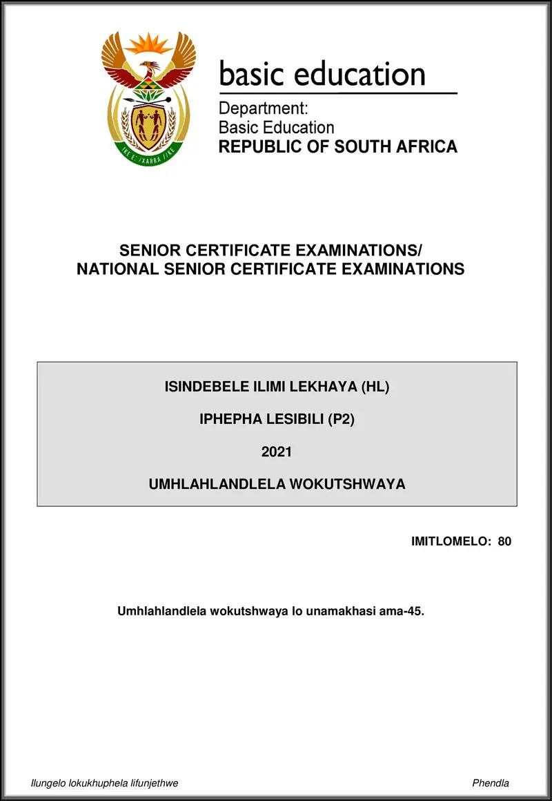 Isindebele Hl P2 May June 2021 Mg Gr12