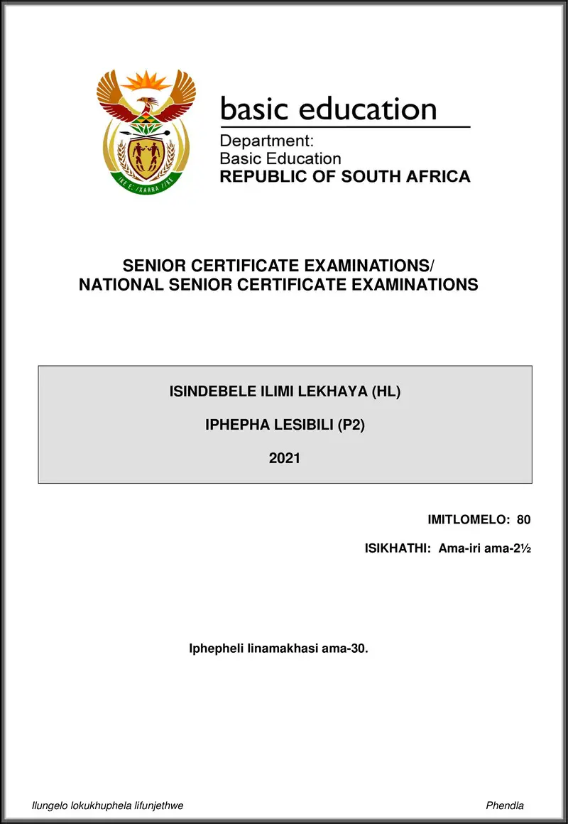 Isindebele Hl P2 May June 2021 Gr12