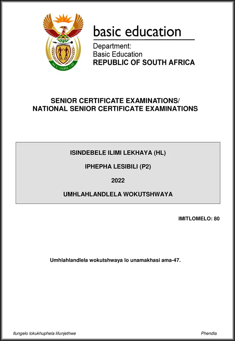 Isindebele Hl P2 May June 2022 Mg Gr12