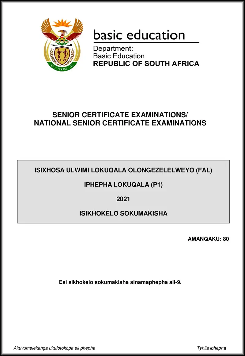 Isixhosa Fal P1 May June 2021 Mg Gr12