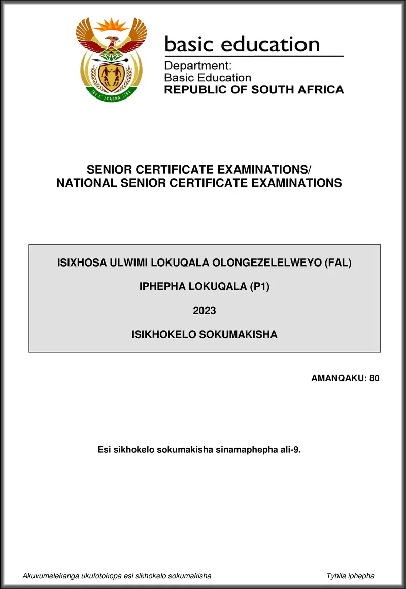 Isixhosa Fal P1 May June 2023 Mg Gr12