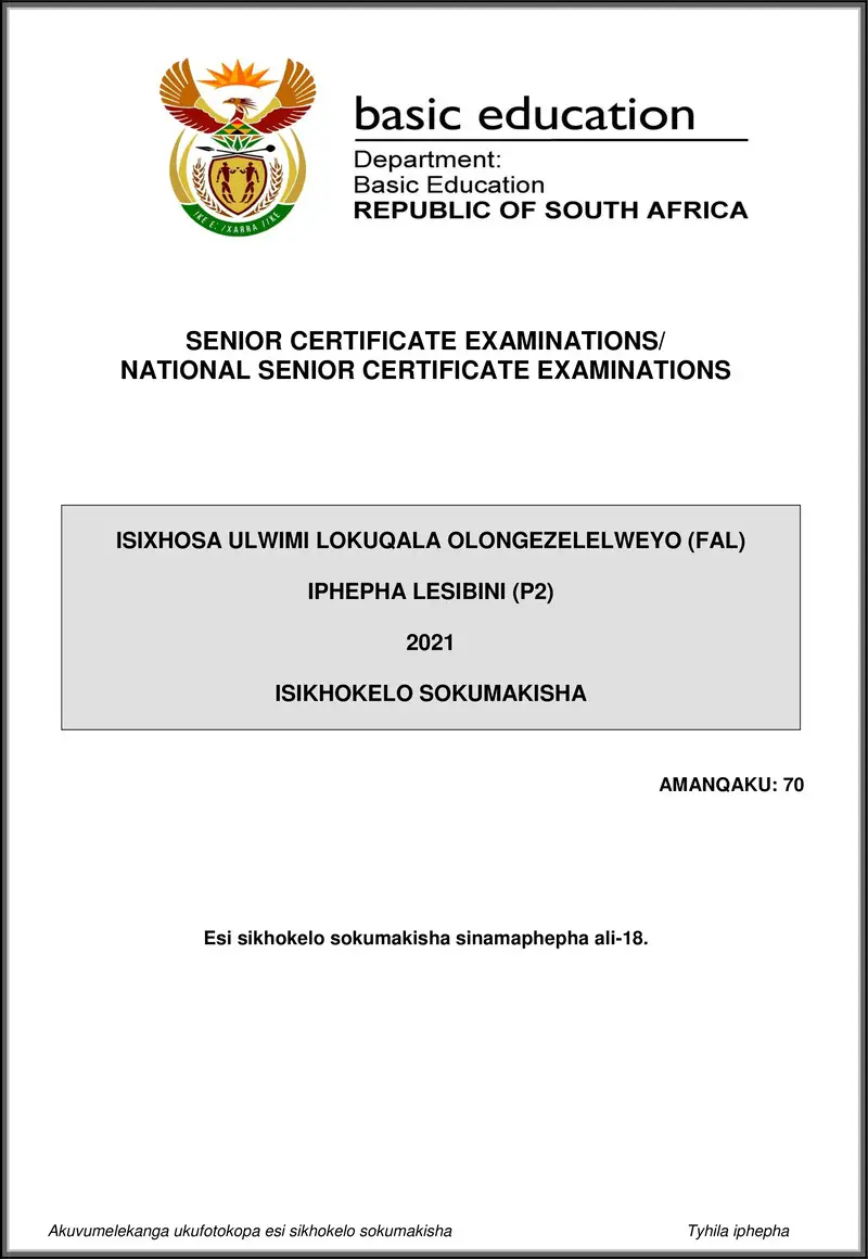 Isixhosa Fal P2 May June 2021 Mg Gr12