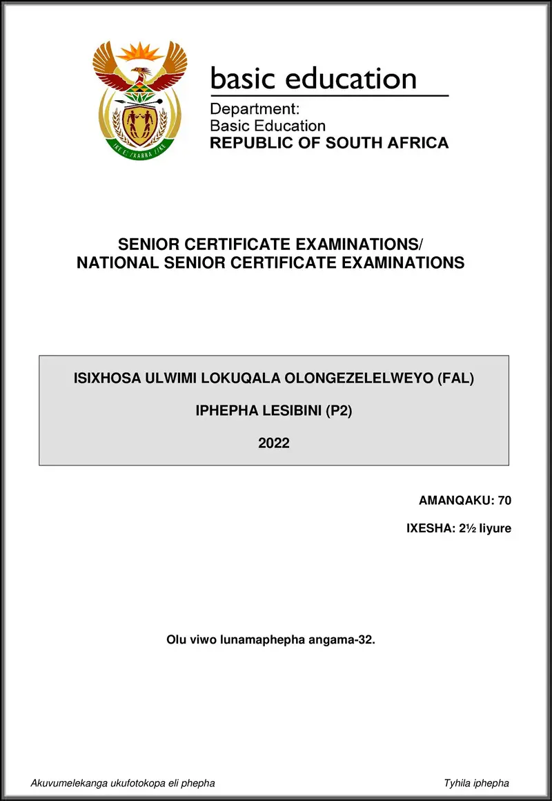 Isixhosa Fal P2 May June 2022 Gr12
