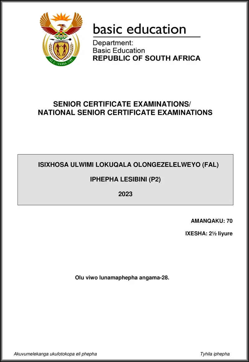 Isixhosa Fal P2 May June 2023 Gr12