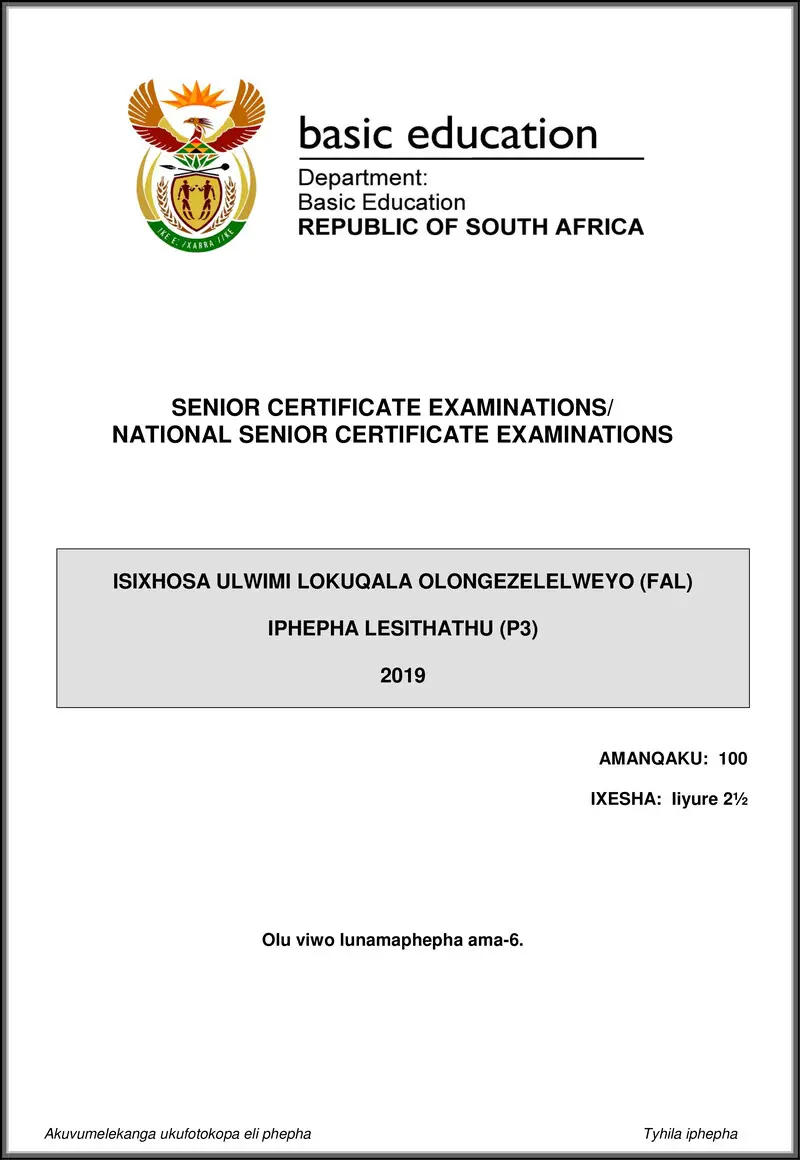 Grade 12 isiXhosa past paper 2019 – isixhosa fal p3 may june 2019 gr12