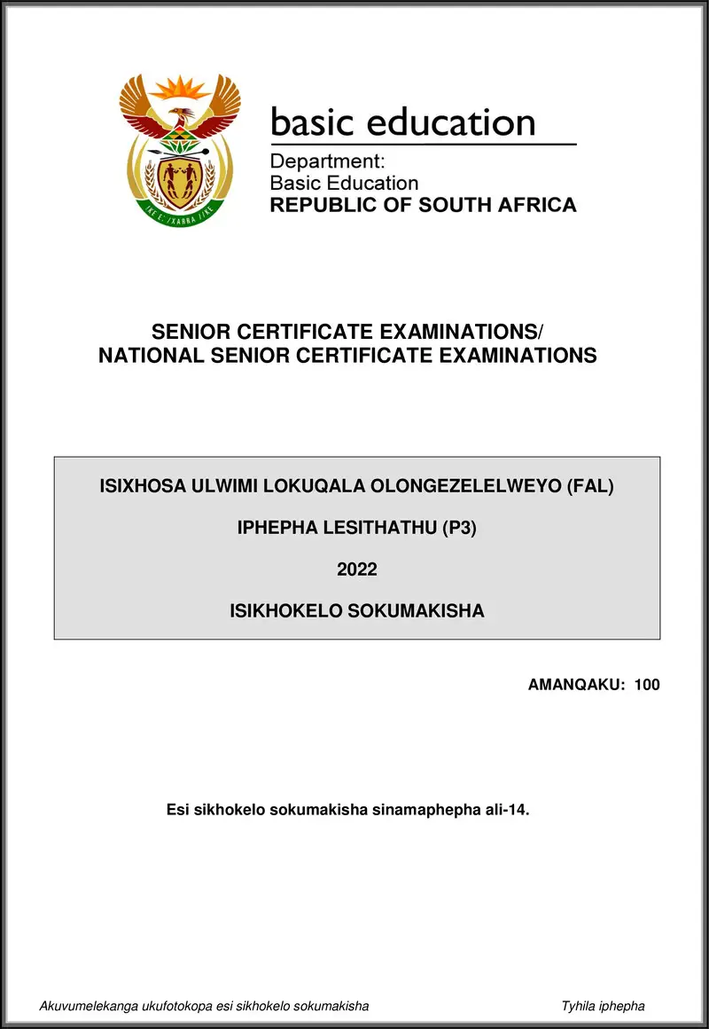 Isixhosa Fal P3 May June 2022 Mg Gr12