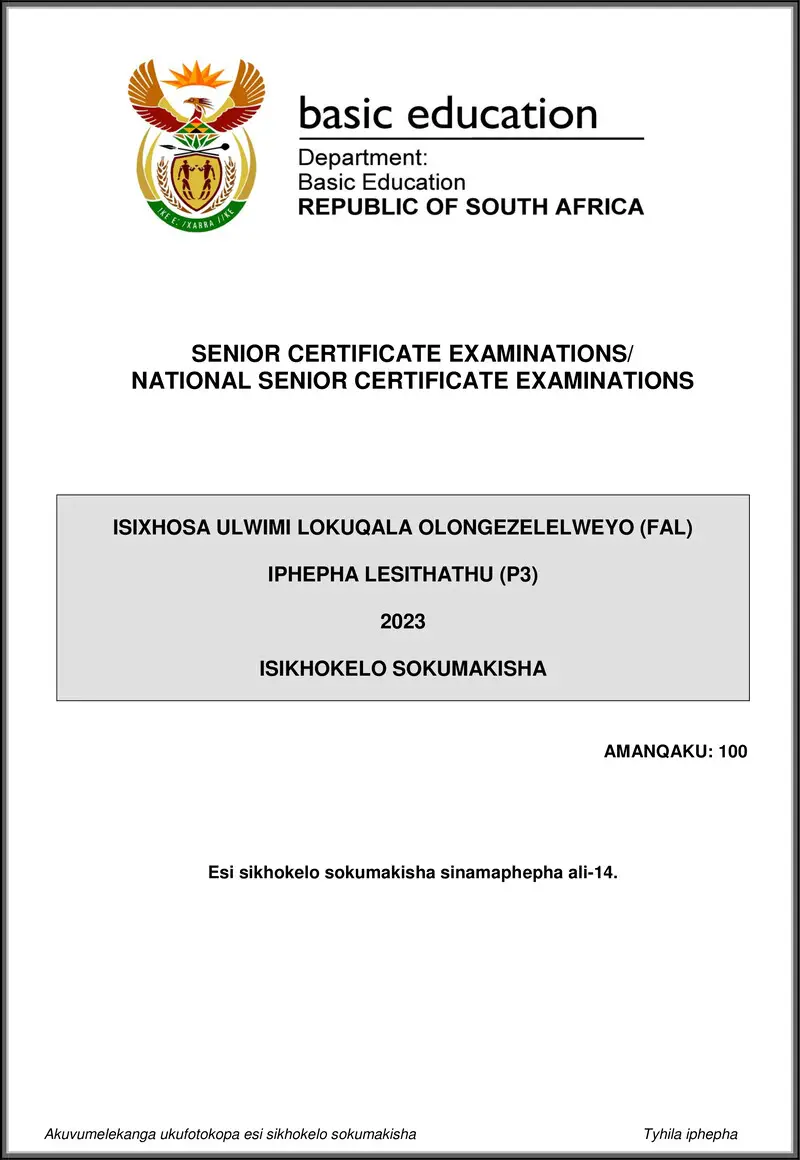 Isixhosa Fal P3 May June 2023 Mg Gr12