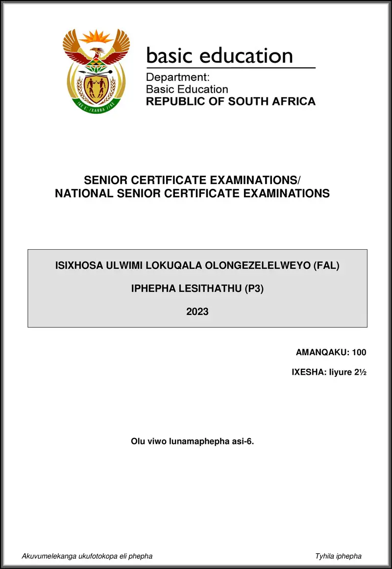 Isixhosa Fal P3 May June 2023 Gr12