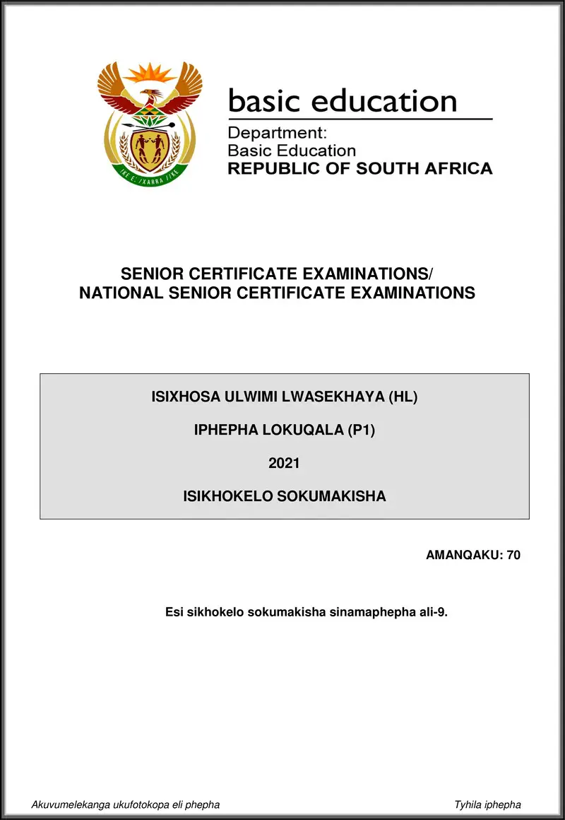 Isixhosa Hl P1 May June 2021 Mg Gr12