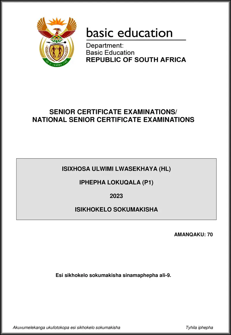 Grade 12 isiXhosa past paper 2023 – isixhosa hl p1 may june 2023 mg gr12