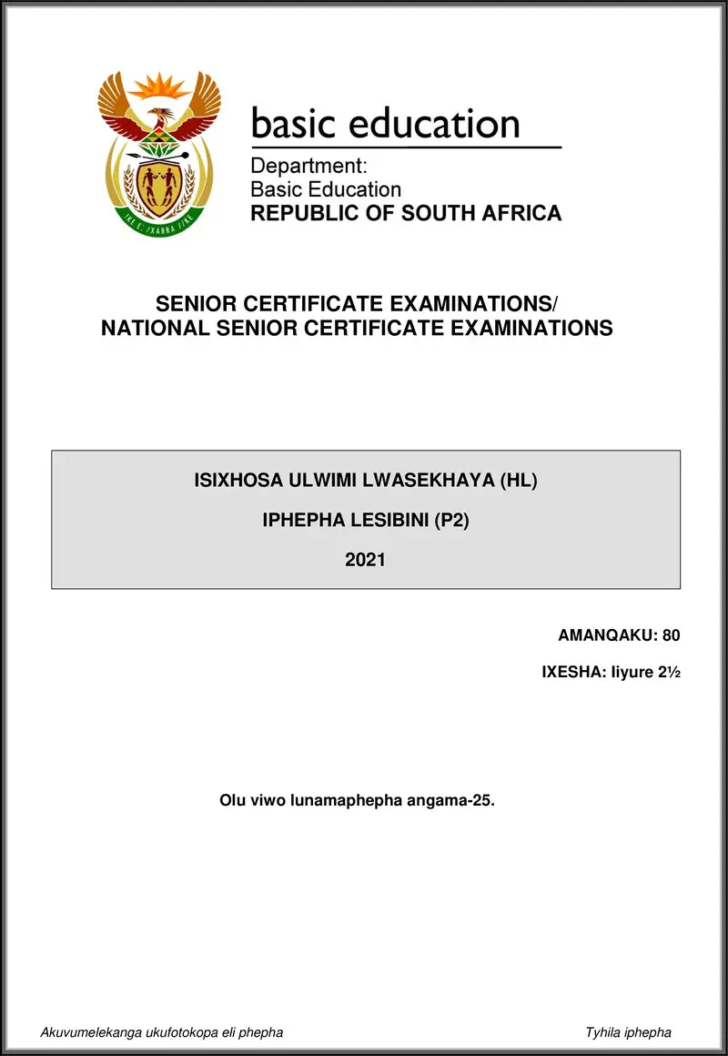 Isixhosa Hl P2 May June 2021 Gr12