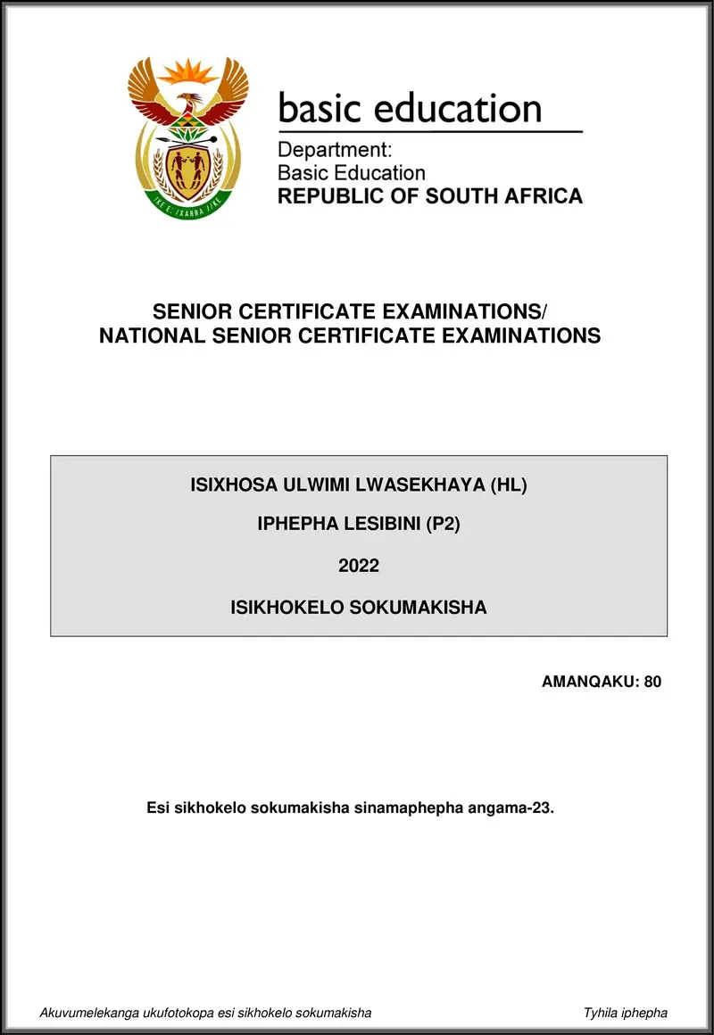 Isixhosa Hl P2 May June 2022 Mg Gr12
