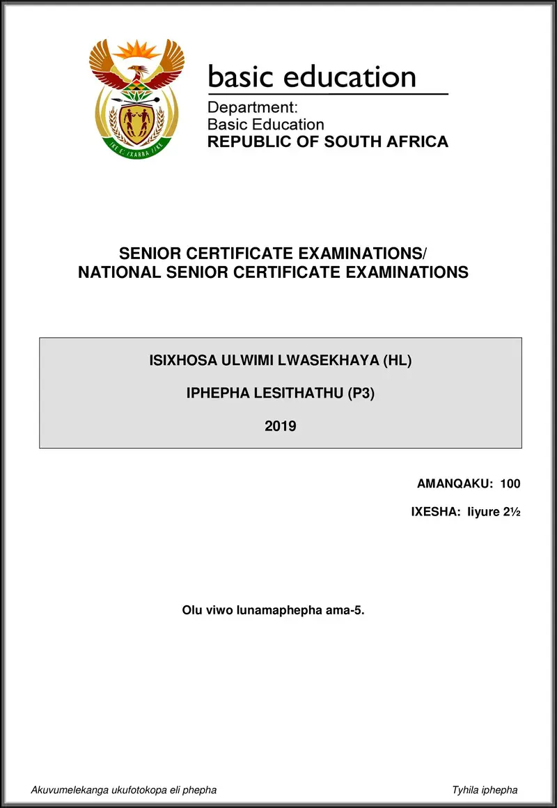 Isixhosa Hl P3 May June 2019 Gr12