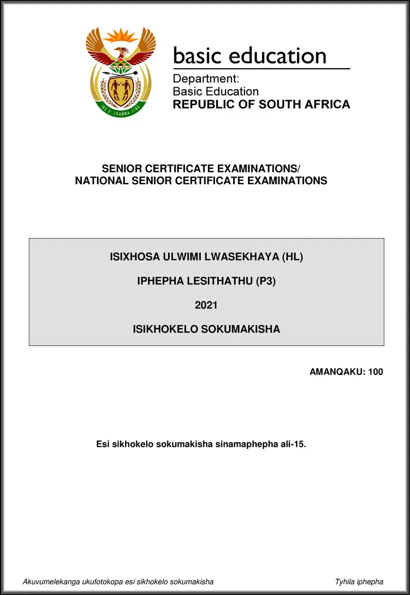 Isixhosa Hl P3 May June 2021 Mg Gr12