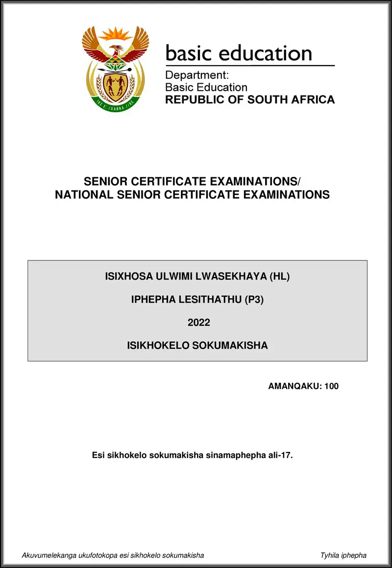 Isixhosa Hl P3 May June 2022 Mg Gr12