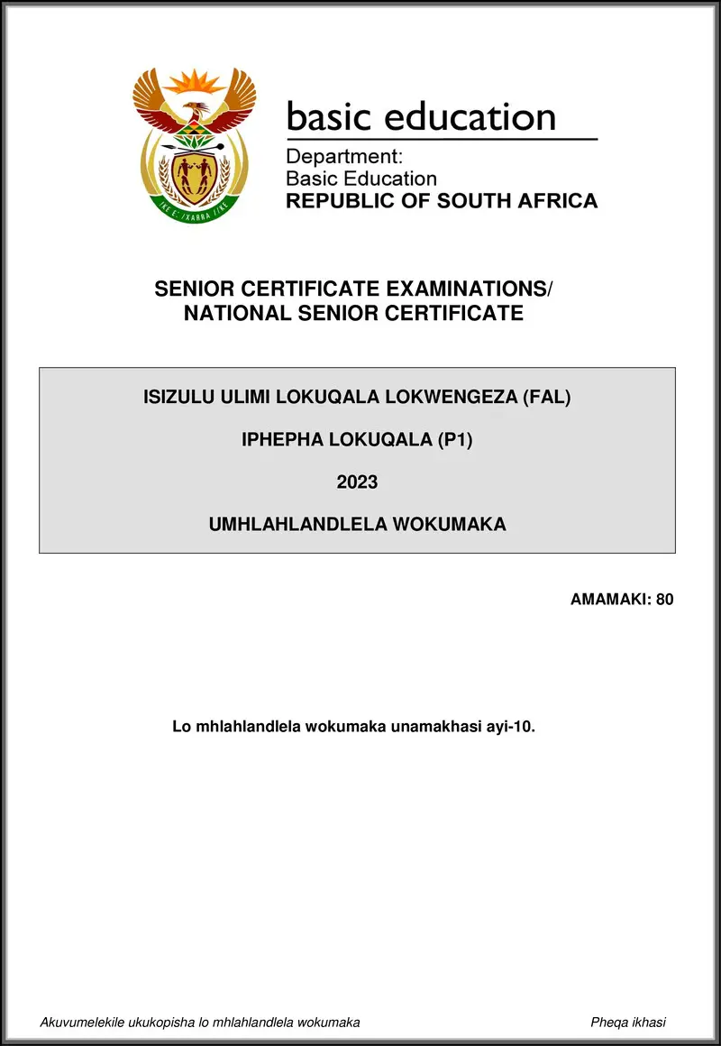 Isizulu Fal P1 May June 2023 Mg Gr12