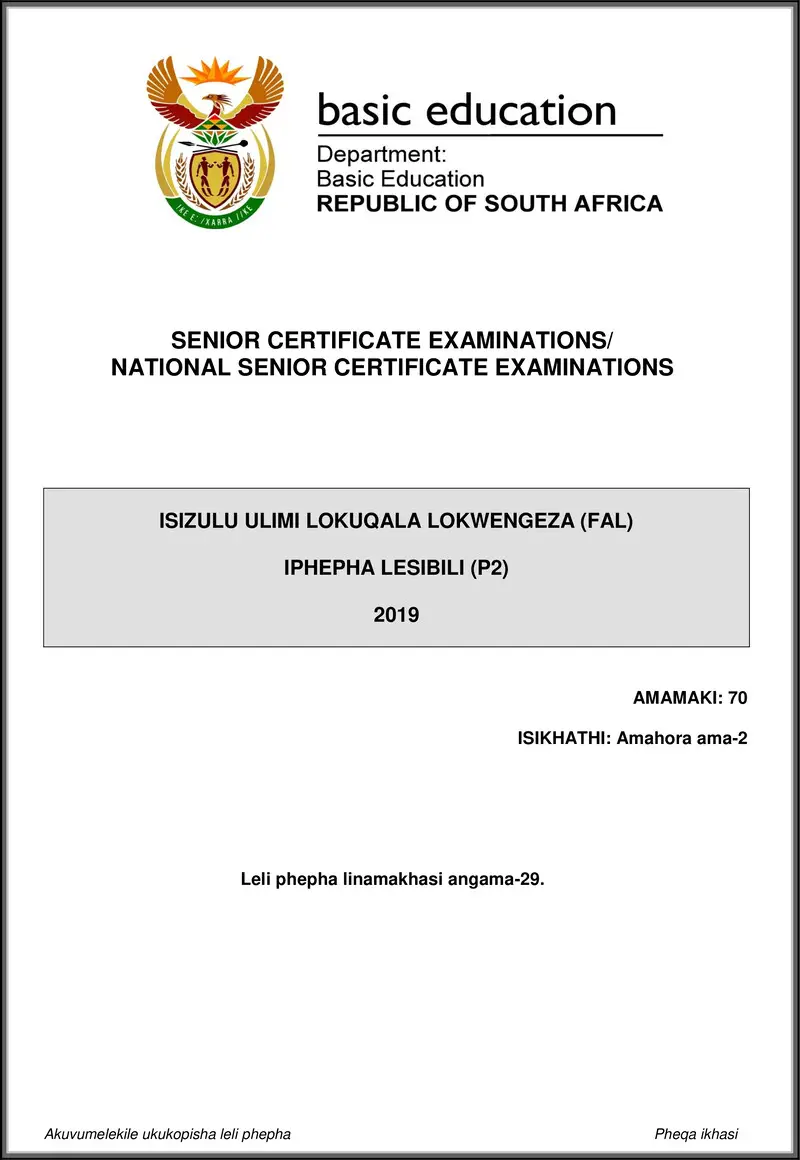 Grade 12 isiZulu past paper 2019 – isizulu fal p2 may june 2019 gr12