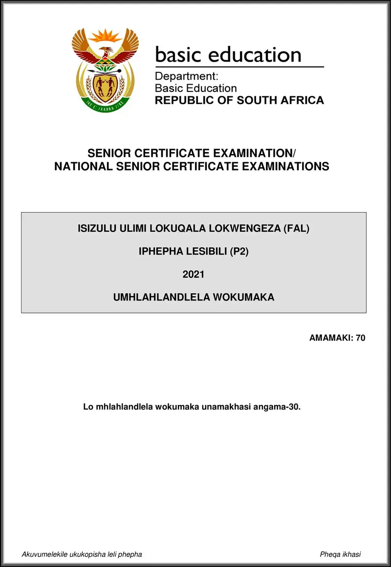 Isizulu Fal P2 May June 2021 Mg Gr12