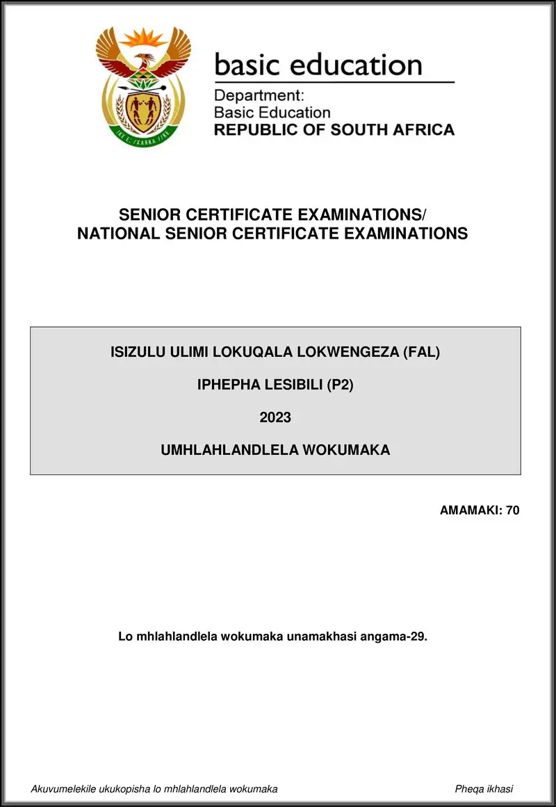 Isizulu Fal P2 May June 2023 Mg Gr12
