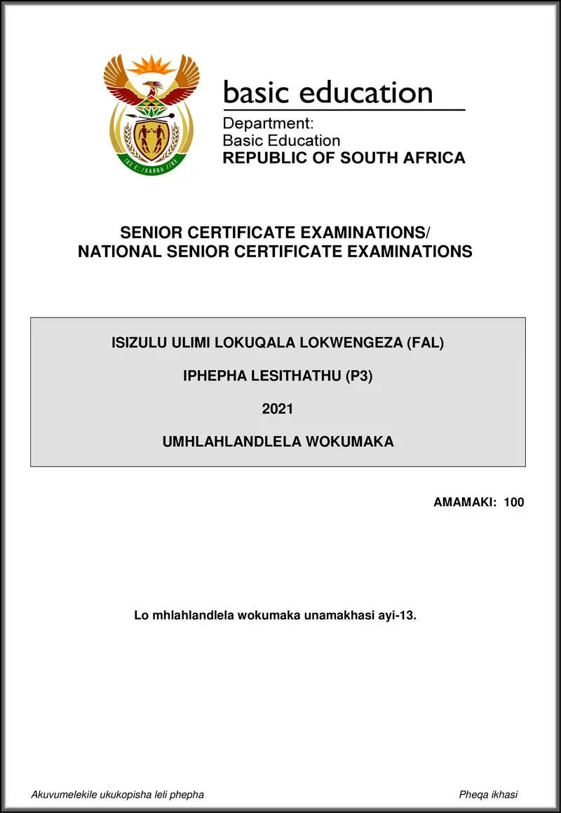 Grade 12 isiZulu past paper 2021 – isizulu fal p3 may june 2021 mg gr12