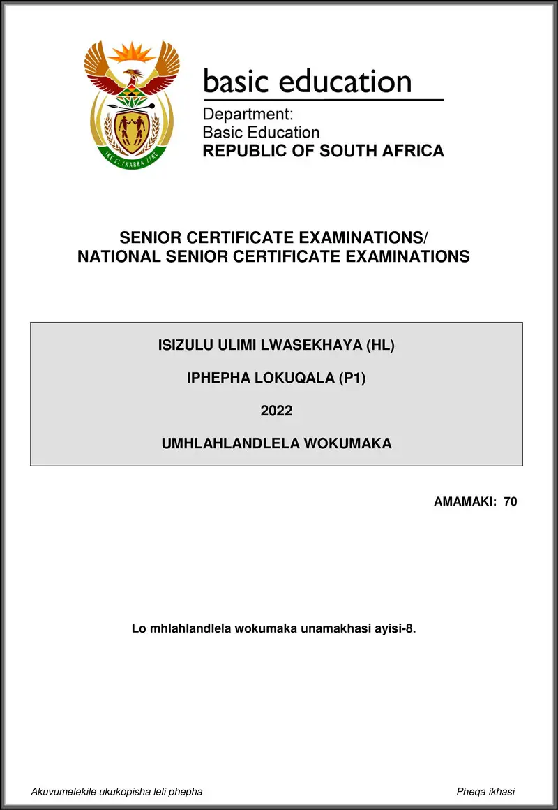 Isizulu Hl P1 May June 2022 Mg Gr12