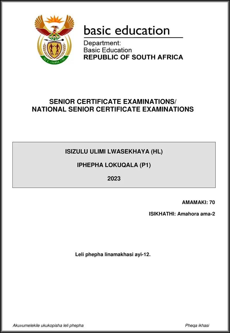 Grade 12 isiZulu past paper 2023 – isizulu hl p1 may june 2023 gr12